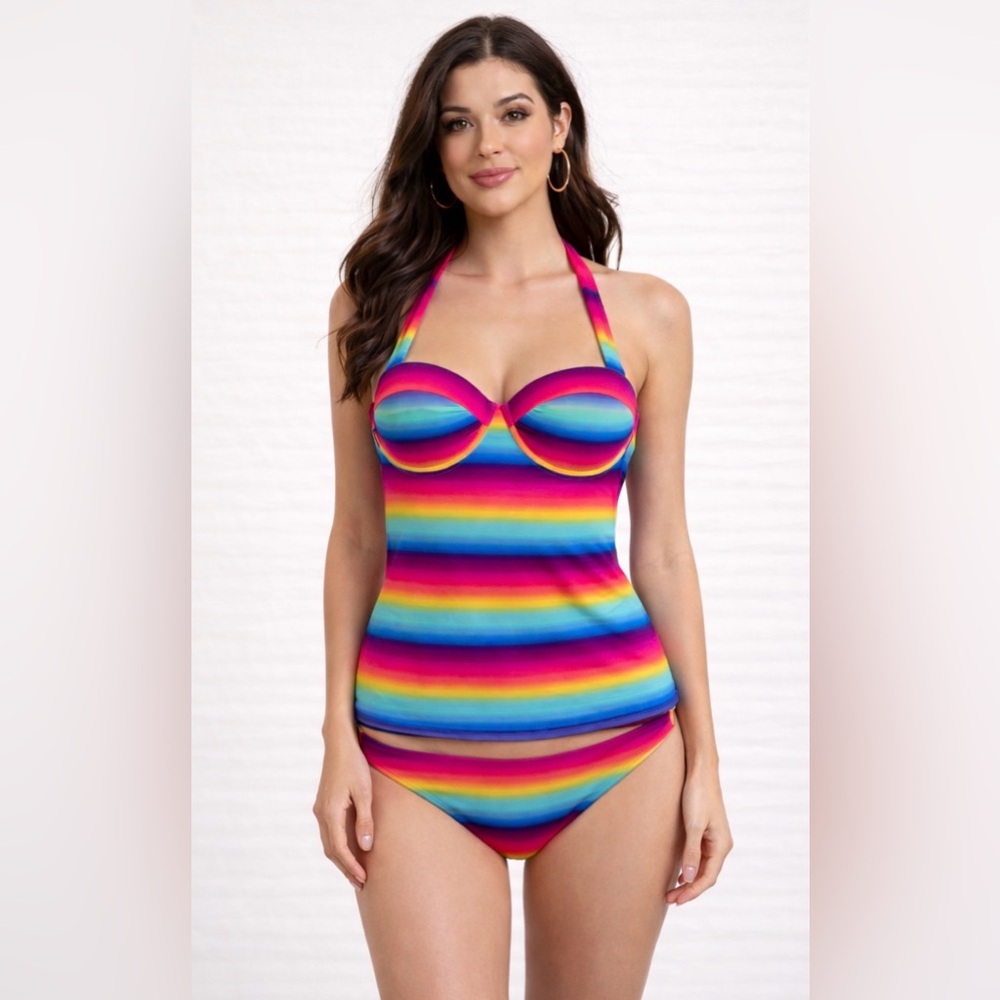 Top 32 a size bottom size small colour block rainbow colours